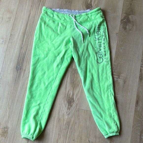 Calvin Klein Neon Green Jogger Sweatpants Size 0X, Quick Dry - Picture 1 of 4